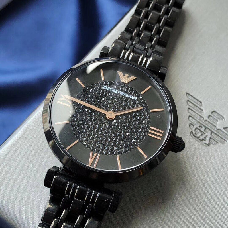 Emporio Armani Gianni T Bar All Black Diamond Dial Watch For Women - AR11245 Buy Now By Emporio Armani