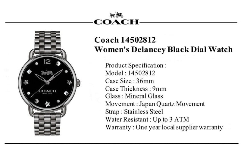 Coach Delancey Black Dial Black Steel Strap Watch For Women - 14502812 Buy Now By Coach