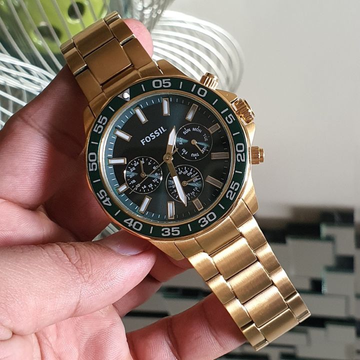Fossil Bannon Multifunction Chronograph Green Dial Gold Steel Strap Watch for Men - BQ2493 Buy Now By Fossil