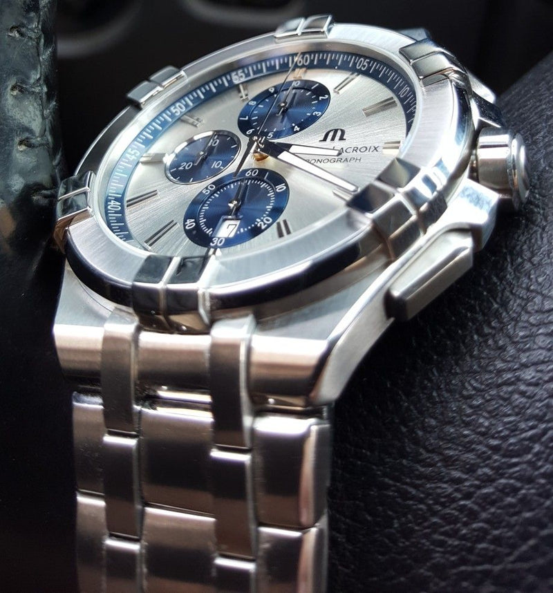 Maurice Lacroix Aikon Chronograph Silver Dial Silver Steel Strap Watch for Men - AI1018-SS002-131-1 Buy Now By Maurice Lacroix