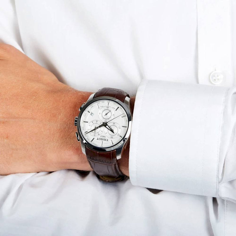 Tissot Couturier Chronograph White Dial Brown Leather Strap Watch For Men - T035.617.16.031.00 Buy Now By Tissot