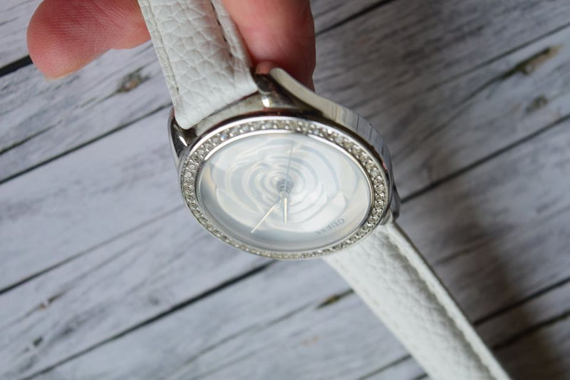 Guess Rosette Analog White Dial White Leather Strap Watch For Women - W75043L1 Buy Now By Guess