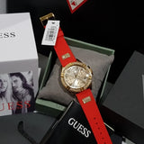 Guess Frontier Diamonds Gold Dial Red Rubber Strap Watch for Women - GW0045L2 Buy Now By Guess