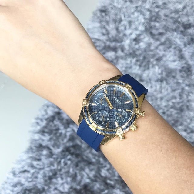 Shop Guess Catalina Blue Gold Tone Blue Silicone Strap Watch For Women - W0562L2 in USA