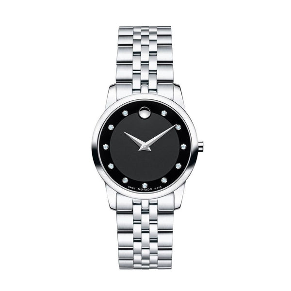Movado Museum Classic Black Dial Silver Steel Strap Watch For Women - 0606858 Buy Now By Movado