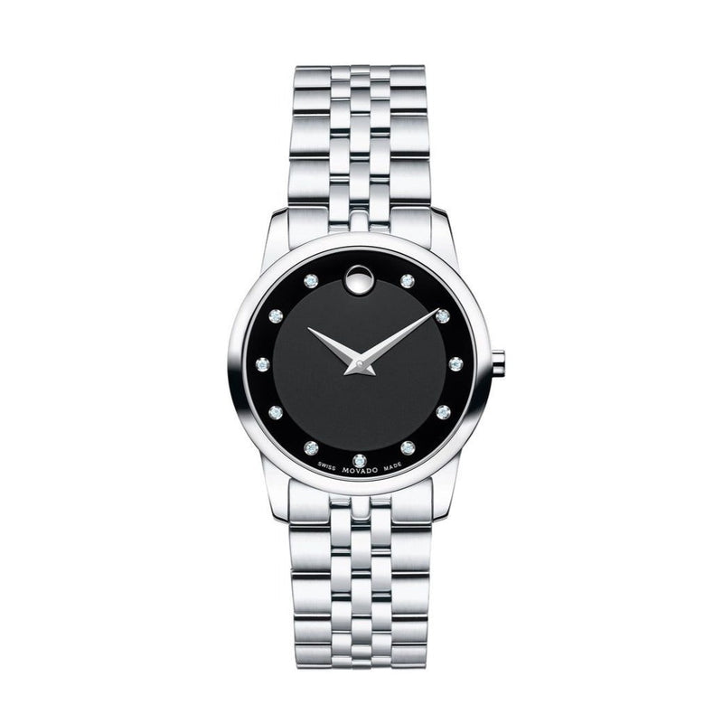 Movado Museum Classic Black Dial Silver Steel Strap Watch For Women - 0606858 Buy Now By Movado
