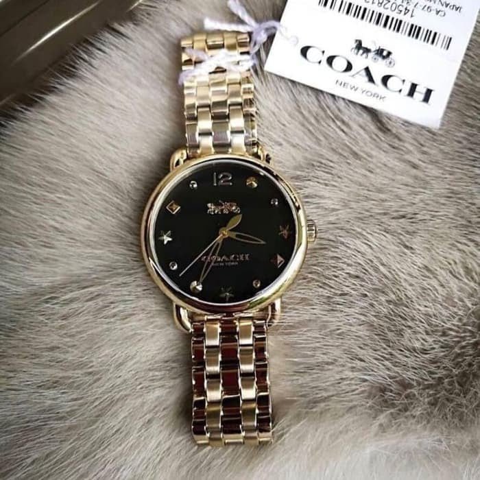 Coach Delancey Black Dial Gold Stainless Steel Strap Watch For Women - 14502813 Buy Now By Coach