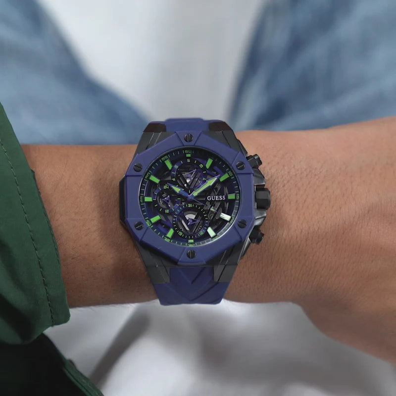 Guess Formula Multifunction Blue Dial Blue Silicone Strap Watch For Men - GW0579G3 Buy Now By Guess
