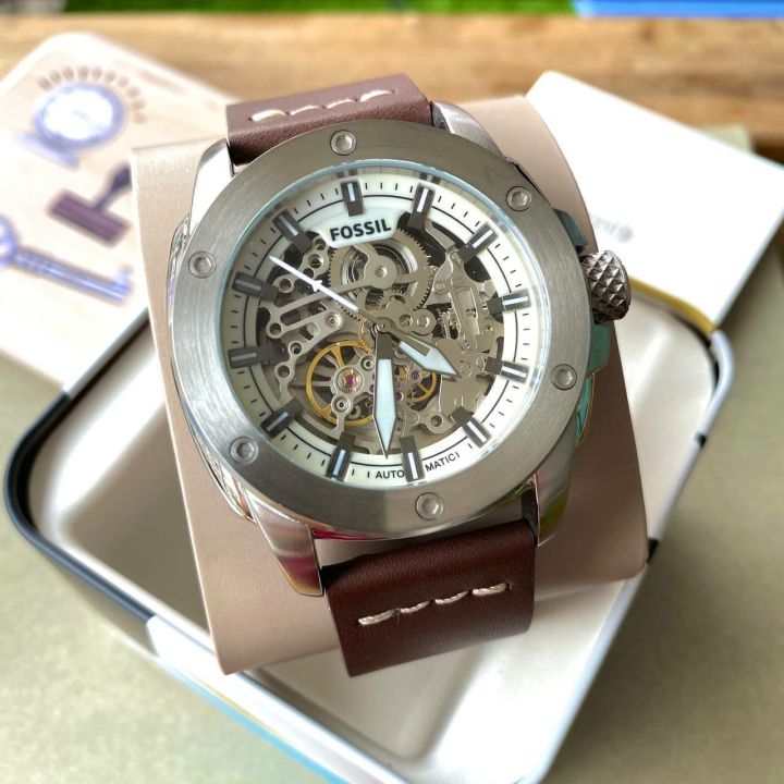 Fossil Modern Machine Automatic Skeleton White Dial Brown Leather Strap Watch for Women - ME3083 Buy Now By Fossil