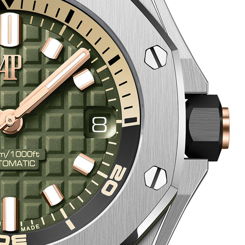 Audemars Piguet Royal Oak Offshore Diver Green Dial Green Rubber Strap Watch for Men - 15720ST.OO.A052CA.01