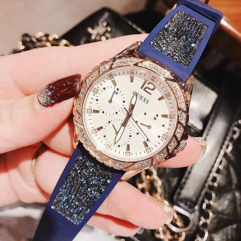 Guess Swirl Analog Quartz White Dial Blue Rubber Strap Watch for Women - W1096L4 Buy Now By Guess