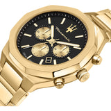 Maserati Stile Chronograph Black Dial Gold Steel Strap Watch For Men - R8873642001