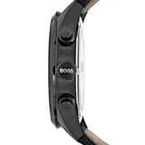 Hugo Boss Grand Prix Chronograph Black Dial Black Leather Strap Watch for Men - 1513474