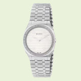 Shop Gucci 25H Quartz Diamonds Silver Dial Silver Steel Strap Watch for Women - YA163401 in USA