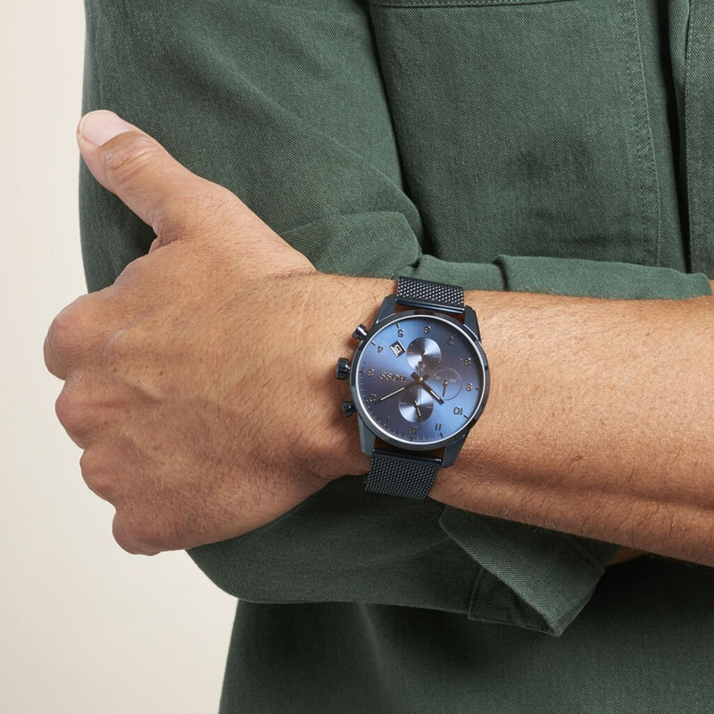 Hugo Boss Skymaster Chronograph Blue Dial Blue Mesh Bracelet Watch for Men - 1513836 Buy Now By Hugo Boss