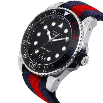 Shop Gucci Dive Black Dial Red & Blue Nylon Strap Watch For Men - YA136210 in USA