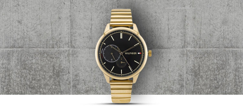 Shop Tommy Hilfiger Brooke Black Dial Gold Steel Strap Watch for Women - 1782019 in USA