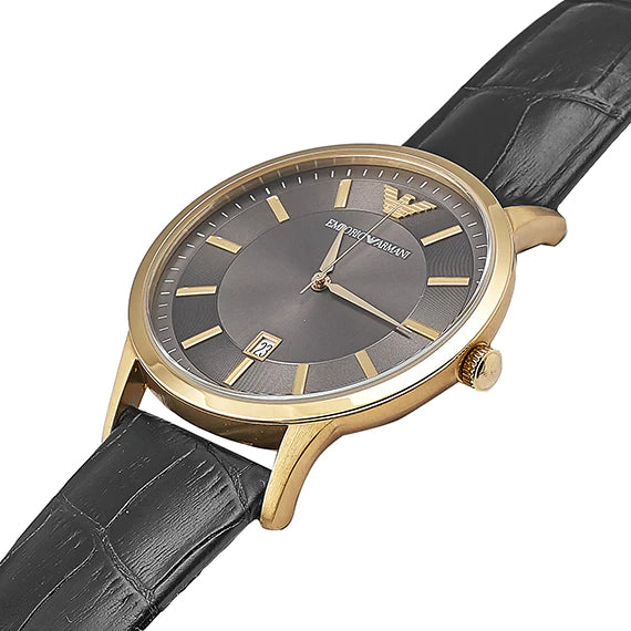 Emporio Armani Renato Quartz Grey Dial Black Leather Strap Watch For Men - AR11049 Buy Now By Emporio Armani