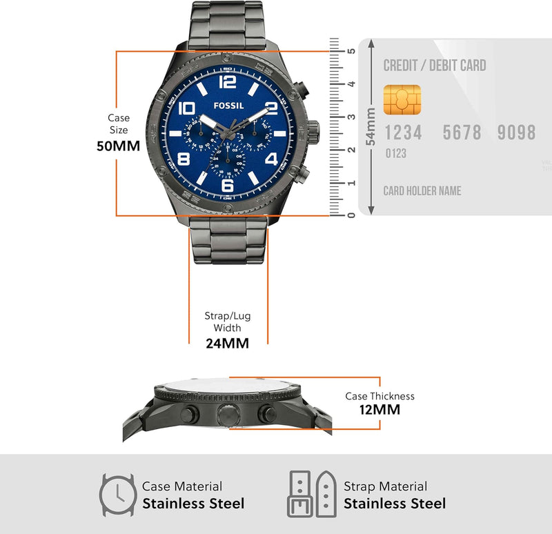 Fossil Brox Multifunction Blue Dial Grey Steel Strap Watch for Men - BQ2798 Buy Now By Fossil