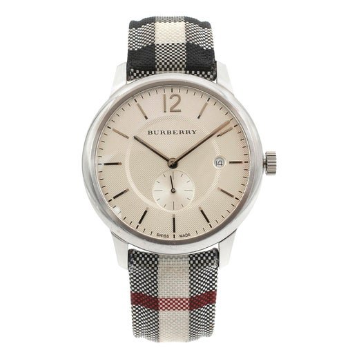 Shop Burberry The Classic Horseferry Silver Dial Black Leather Strap Watch for Men - BU10002 in USA