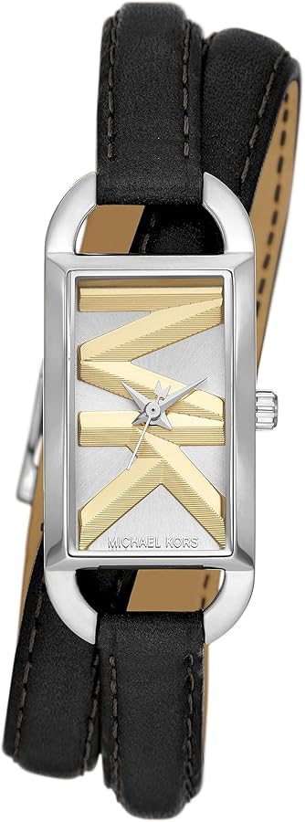 Shop Michael Kors Empire Three-Hand Silver Dial Black Leather Strap Watch For Women - MK4722 in USA