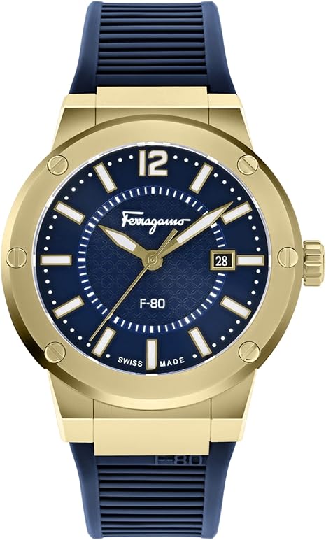 Shop Salvatore Ferragamo F-80 Classic Blue Dial Blue Rubber Strap Watch for Men - SFHY02822 in USA