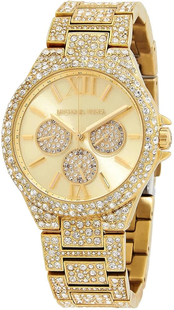 Shop Michael Kors Camille Pavé Crystals Gold Dial Gold Steel Strap Watch for Women - MK6958 in USA