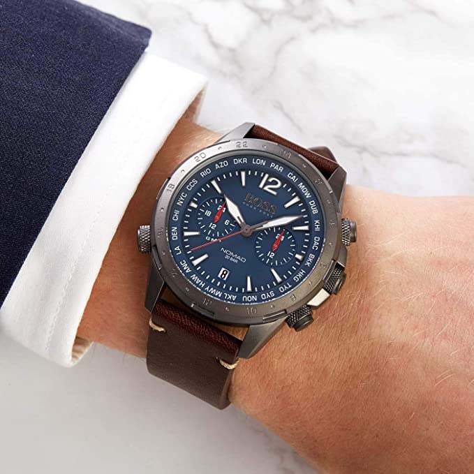 Hugo Boss Nomad Blue Dial Brown Leather Strap Watch for Men - 1513773 Buy Now By Hugo Boss