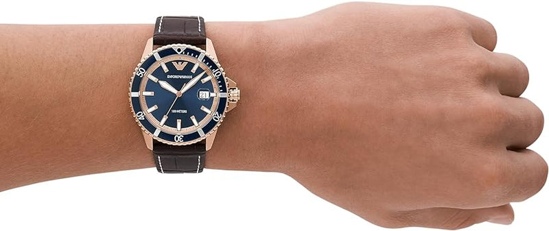 Emporio Armani Pro Planet Three Hand Date Blue Dial Brown Leather Strap Watch For Men - AR11556 Buy Now By Emporio Armani