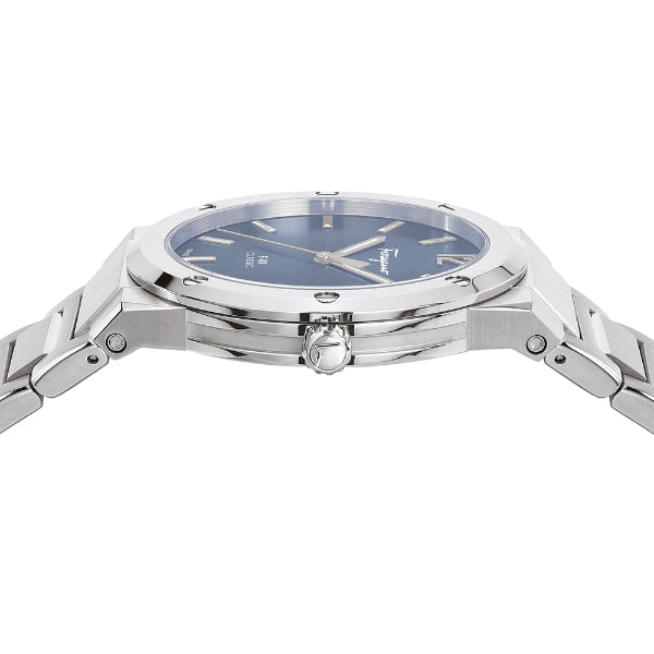 Shop Salvatore Ferragamo F-80 Classic Blue Dial Silver Steel Strap Watch for Men - SFDT01320 in USA