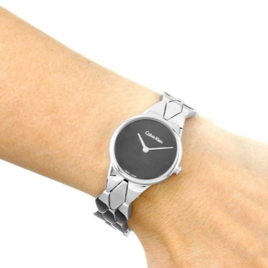 Calvin Klein Snake Black Dial Silver Steel Strap Watch For Women - K6E23141 Buy Now By Calvin Klein
