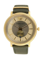 Versace V-Circle Manifesto Gold Dial Black Leather Strap Watch for Men - VBQ030017 Buy Now By Versace
