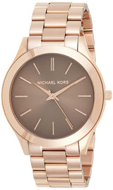 Shop Michael Kors Slim Runway Brown Dial Rose Gold Stainless Steel Strap Watch for Women - MK3181 in USA