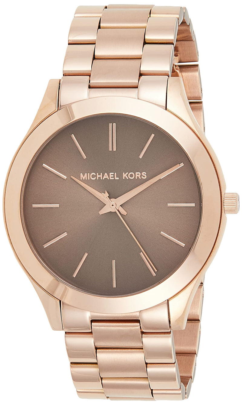 Shop Michael Kors Slim Runway Brown Dial Rose Gold Stainless Steel Strap Watch for Women - MK3181 in USA