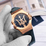 Maserati Potenza 42mm Rose Gold & Blue Dial Blue Leather Strap Watch For Men - R8851108027 Buy Now By Maserati
