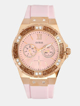 Guess Rose Gold Dial with Diamonds Pink Rubber Strap Watch For Women - W1053L3