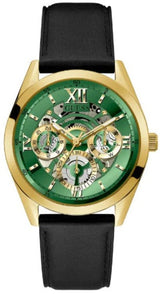 Guess Multifunction Chronograph Green Dial Black Leather Strap Watch For Men - GW0389G7 Buy Now By Guess