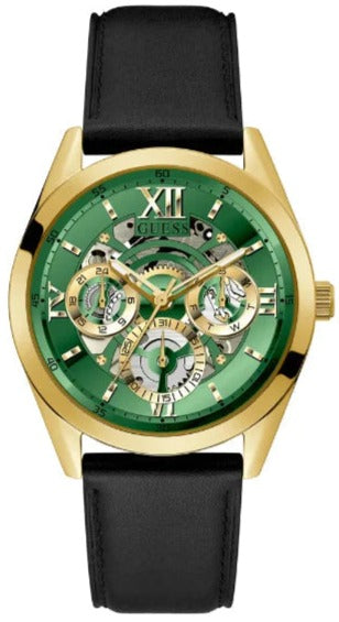 Guess Multifunction Chronograph Green Dial Black Leather Strap Watch For Men - GW0389G7 Buy Now By Guess