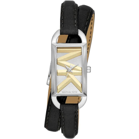 Shop Michael Kors Empire Three-Hand Silver Dial Black Leather Strap Watch For Women - MK4722 in USA