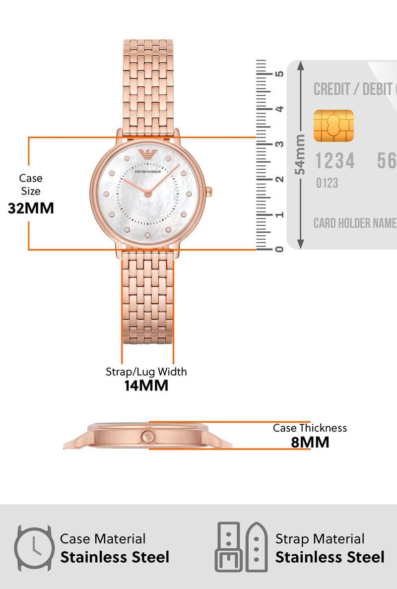 Emporio Armani Kappa Analog Mother of Pearl Dial Rose Gold Steel Strap Watch For Women - AR11006 Buy Now By Emporio Armani