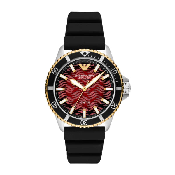 Emporio Armani Meccanico Automatic Red Dial Black Silicon Strap Watch For Men - AR60070 Buy Now By Emporio Armani