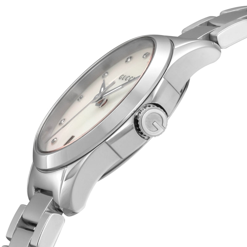 Shop Gucci G Timeless Diamonds Mother of Pearl Dial Silver Steel Strap Watch For Women - YA126542 in USA