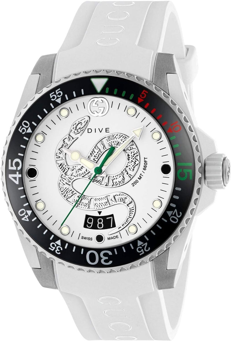 Shop Gucci Dive Quartz White Dial White Rubber Strap Watch For Men - YA136330 in USA