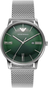 Emporio Armani Minimalist Quartz Green Dial Silver Mesh Bracelet Watch For Men - AR11578 Buy Now By Emporio Armani
