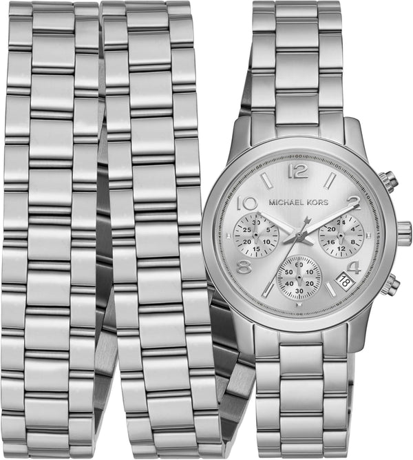 Michael Kors Runway 18K Rhodium Plated Triple Wrap Silver Dial Silver Steel Strap Watch for Women - MK7451 Buy Now By Michael Kors