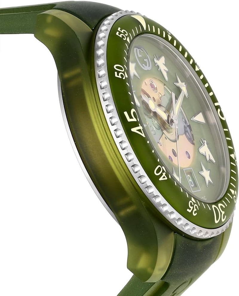 Shop Gucci Dive Automatic Green Dial Green Rubber Strap Unisex Watch - YA136345 in USA