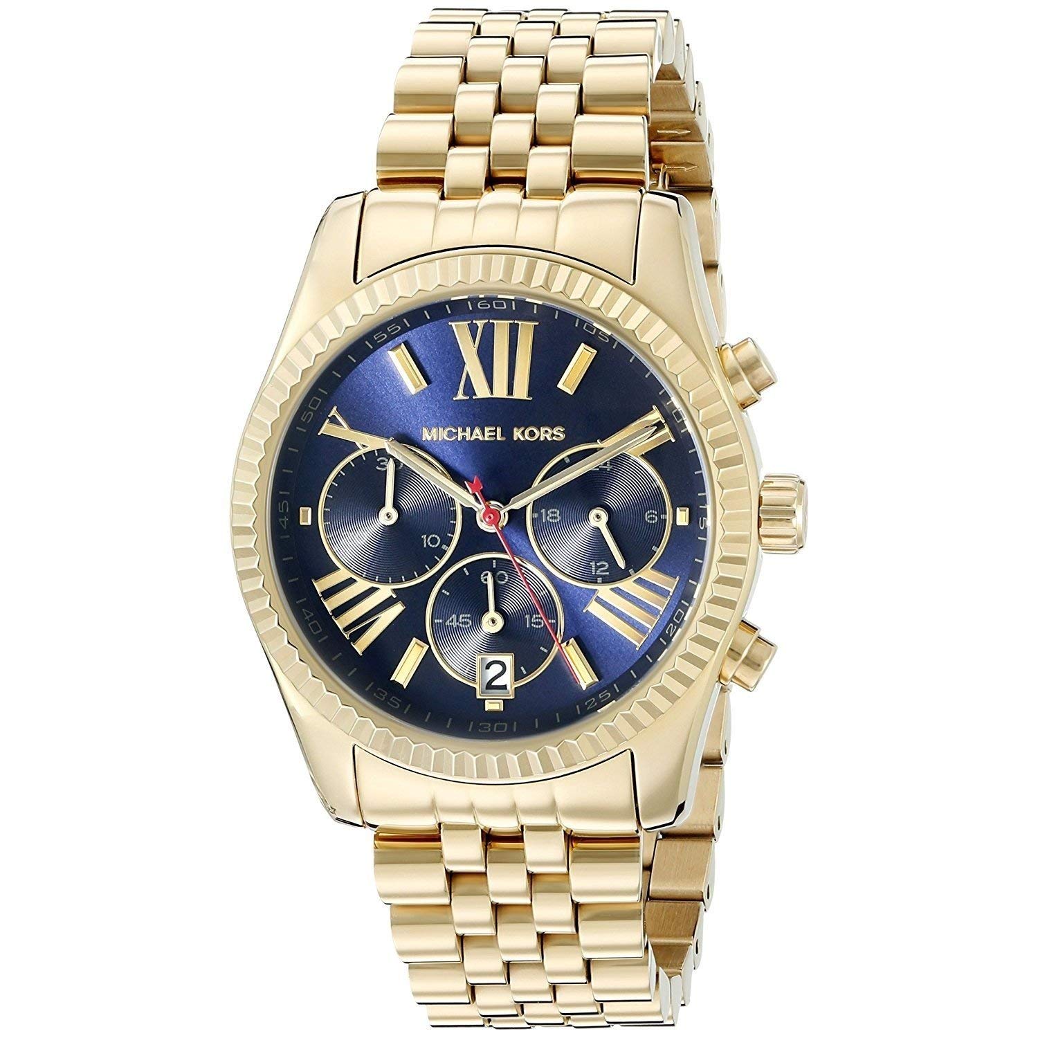 Michael Kors Lexington Chronograph Blue Dial Gold Steel Strap Watch For Women - MK6206