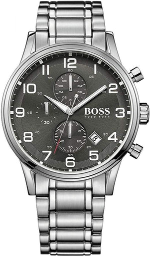 Hugo Boss Aeroliner Chronograph Black Dial Silver Steel Strap Watch for Men - 1513181
