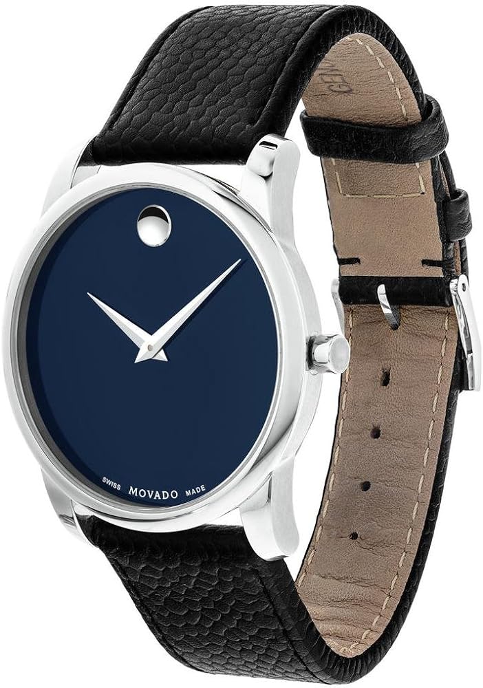 Movado Museum Blue Dial Black Leather Strap Watch For Men - 607013 Buy Now By Movado