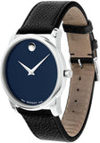 Movado Museum Blue Dial Black Leather Strap Watch For Men - 607013